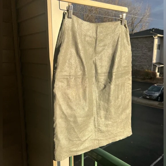 🆕Jane Doe Collection 💯Genuine Leather Light Green Pencil Skirt Midi Split Size M - Picture 4 of 13